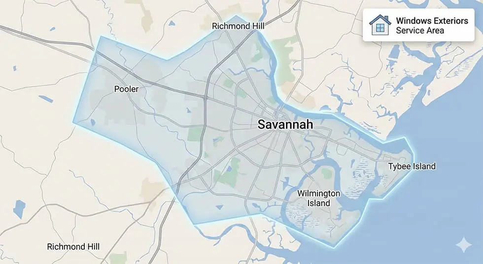 Windows Exteriors service area around Savannah, Georgia